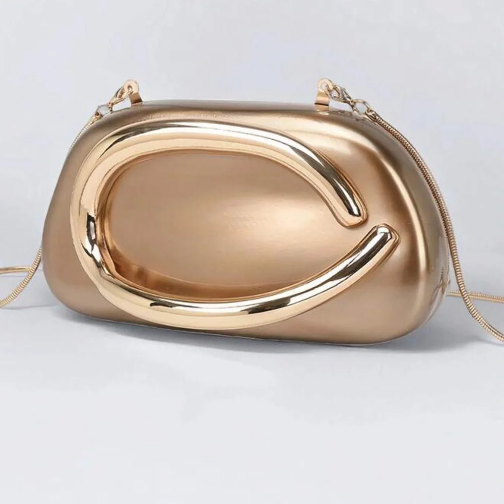 Gold Bronze Metallic Crossbody Clutch Bag